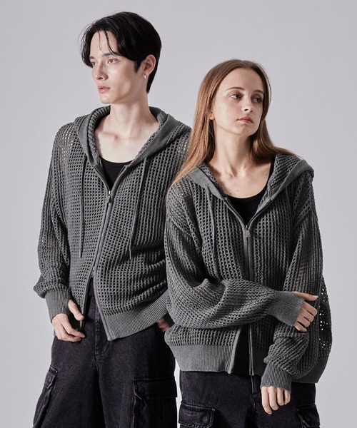 CLEL（クレイル） パーカー 「CLEL」Watermark Knitting Mesh Zip