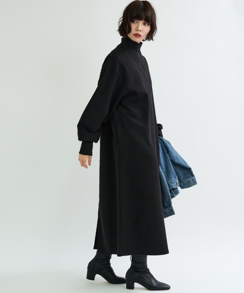 A.D.C.L. ワンピース ハーフジップ ダンボールニット ロングワンピース