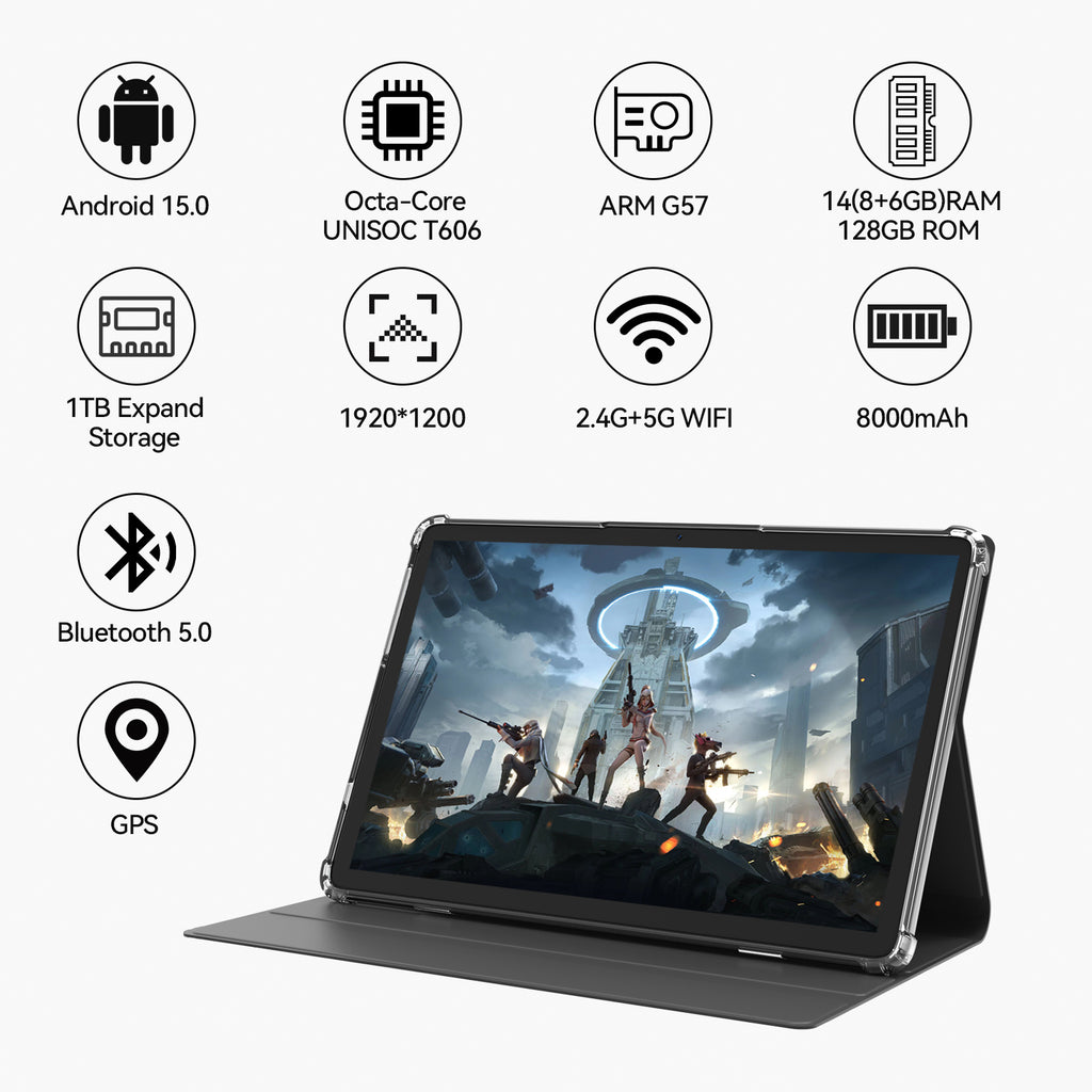 Android 15 Tablet,128GB ROM 14GB RAM,10inch 4G Phone Tablet,5G
