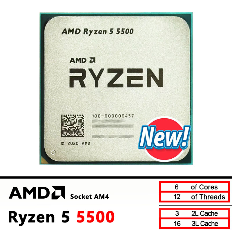 AMD Ryzen 5 5500 R5 5500 New 3.6 GHz 6-Core 12-Thread CPU 7NM L3