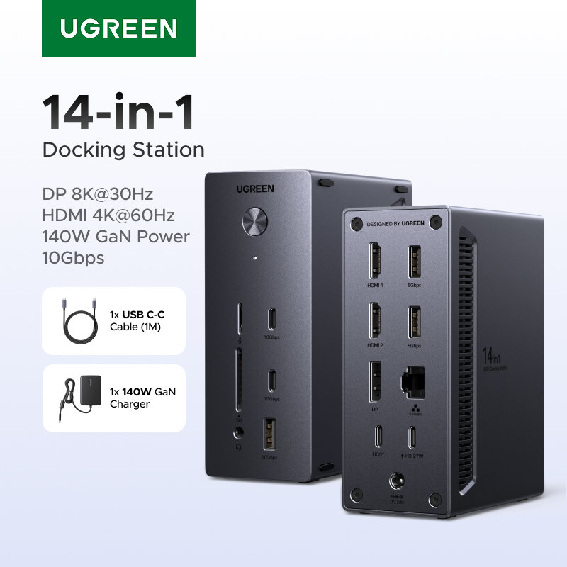 UGREEN 14-in-1 USB HUB Docking Station Type-C to 4K120Hz DP 4K60Hz