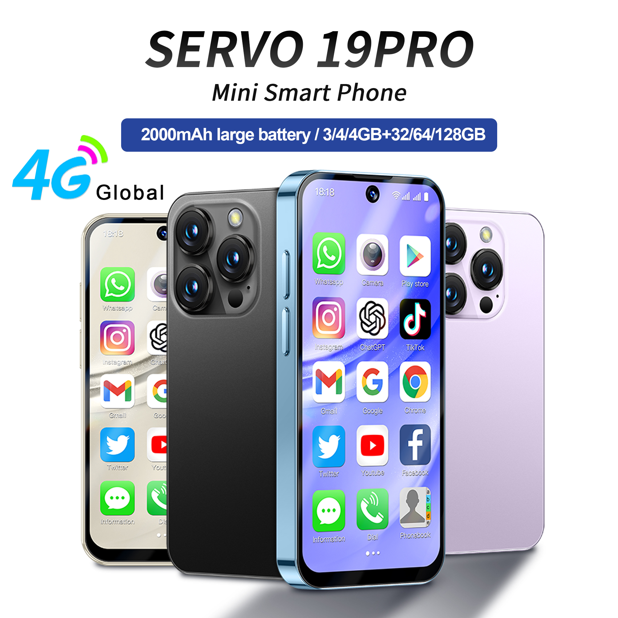 SERVO 19PRO 4G LTE Mini Smart Phone Android 12.0 System 4GB+128GB