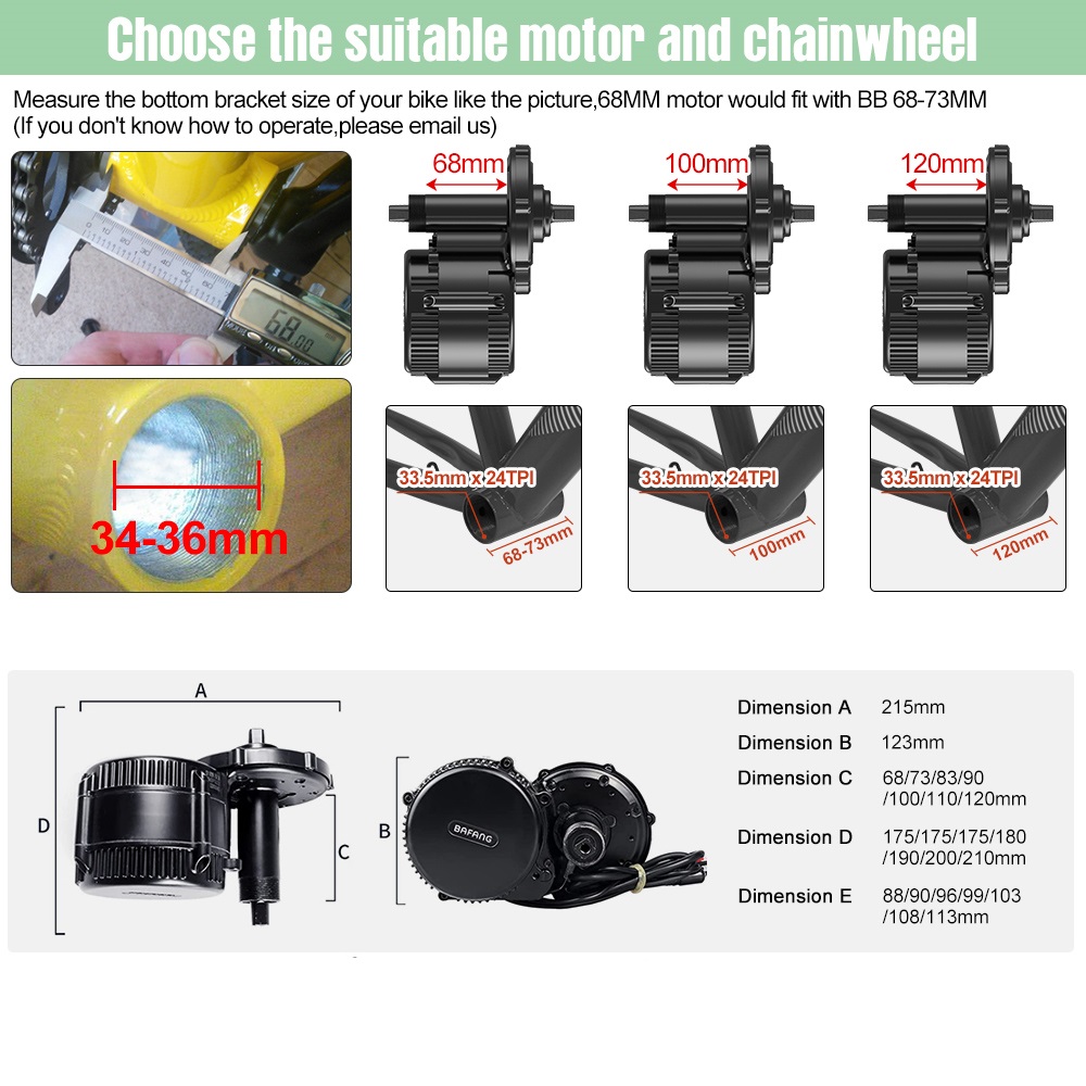 Bafang-ミッドドライブモーターbb: 68-73mm、bb: 100mm、bb: 120mm