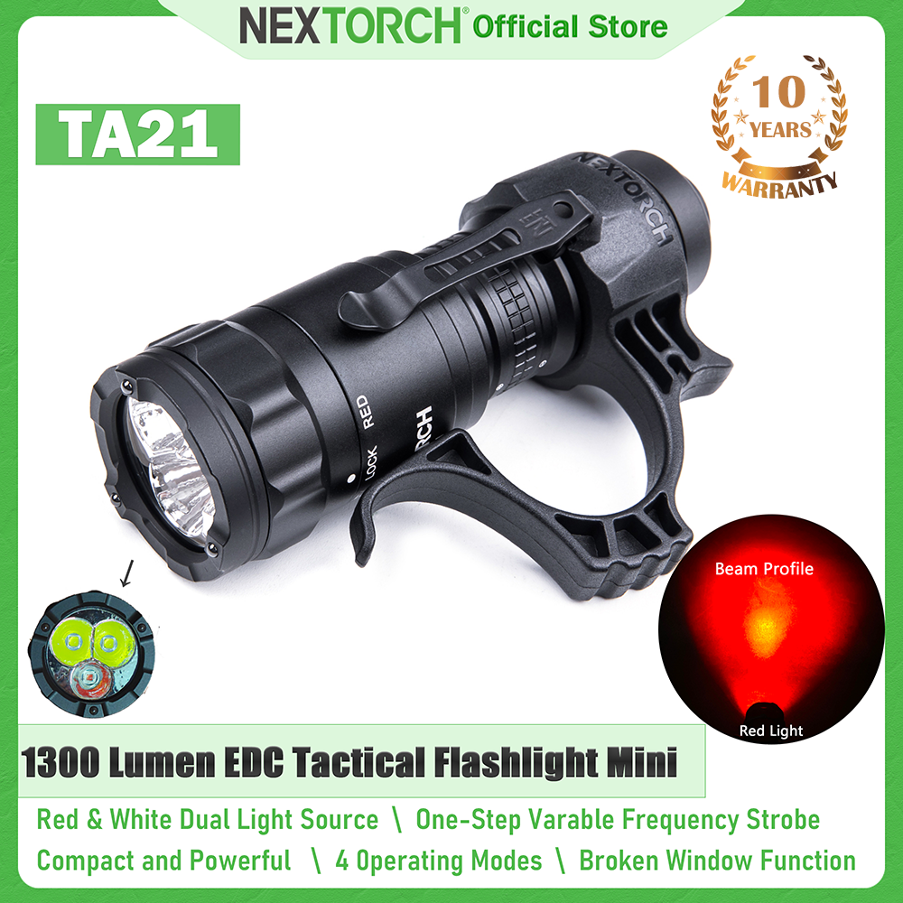 NEXTORCH TA21 タクティカル懐中電灯、赤と白の光源、1300 ルーメンの