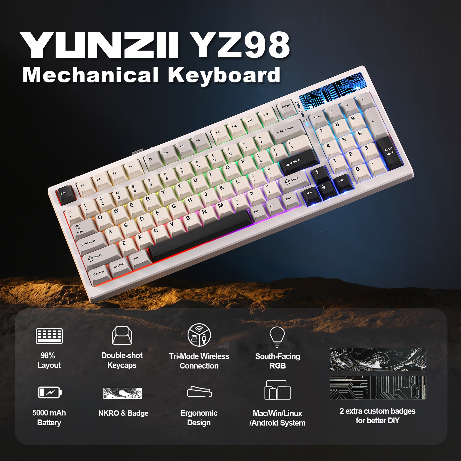 メカニカルゲーミングキーボード,YUNZII-YZ98モデル,99キー