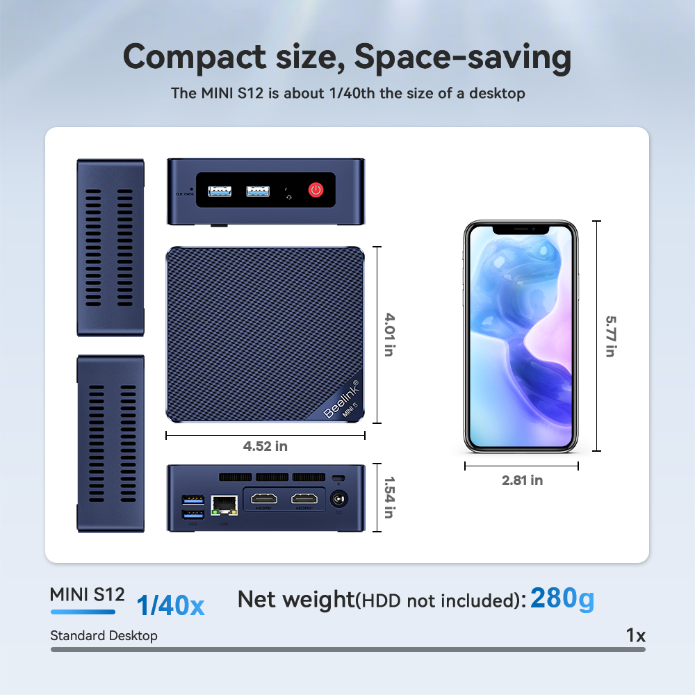 Beelink Min S12 Windows 11 Home ミニPC Intel 第12世代 N95 DDR4 8GB