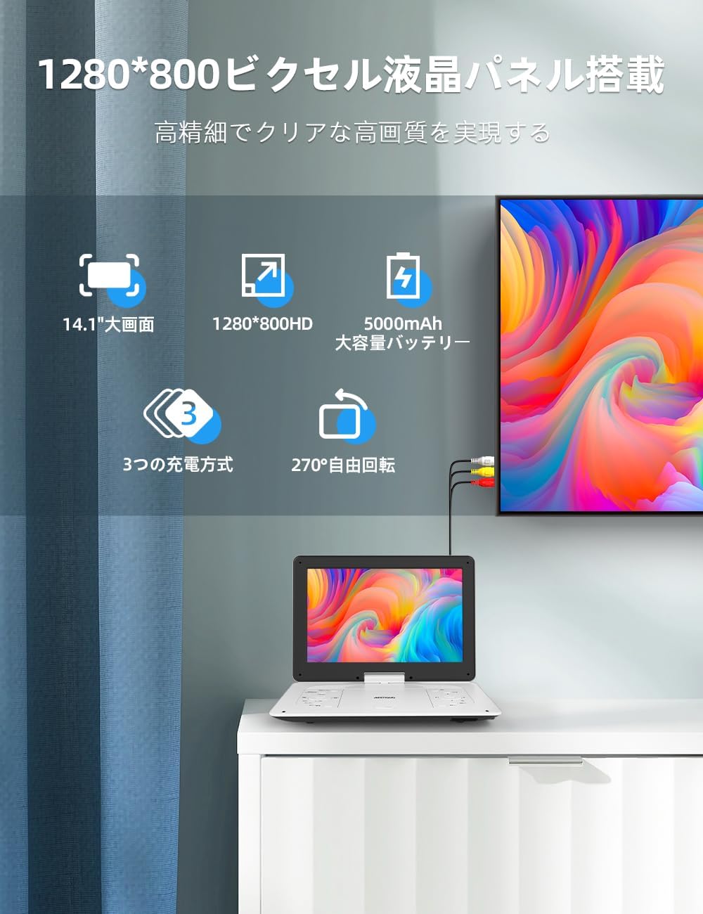 Aestiquo車載/家庭用 DVDプレーヤー PD141 - 14.1型大画面・HDMI/AV