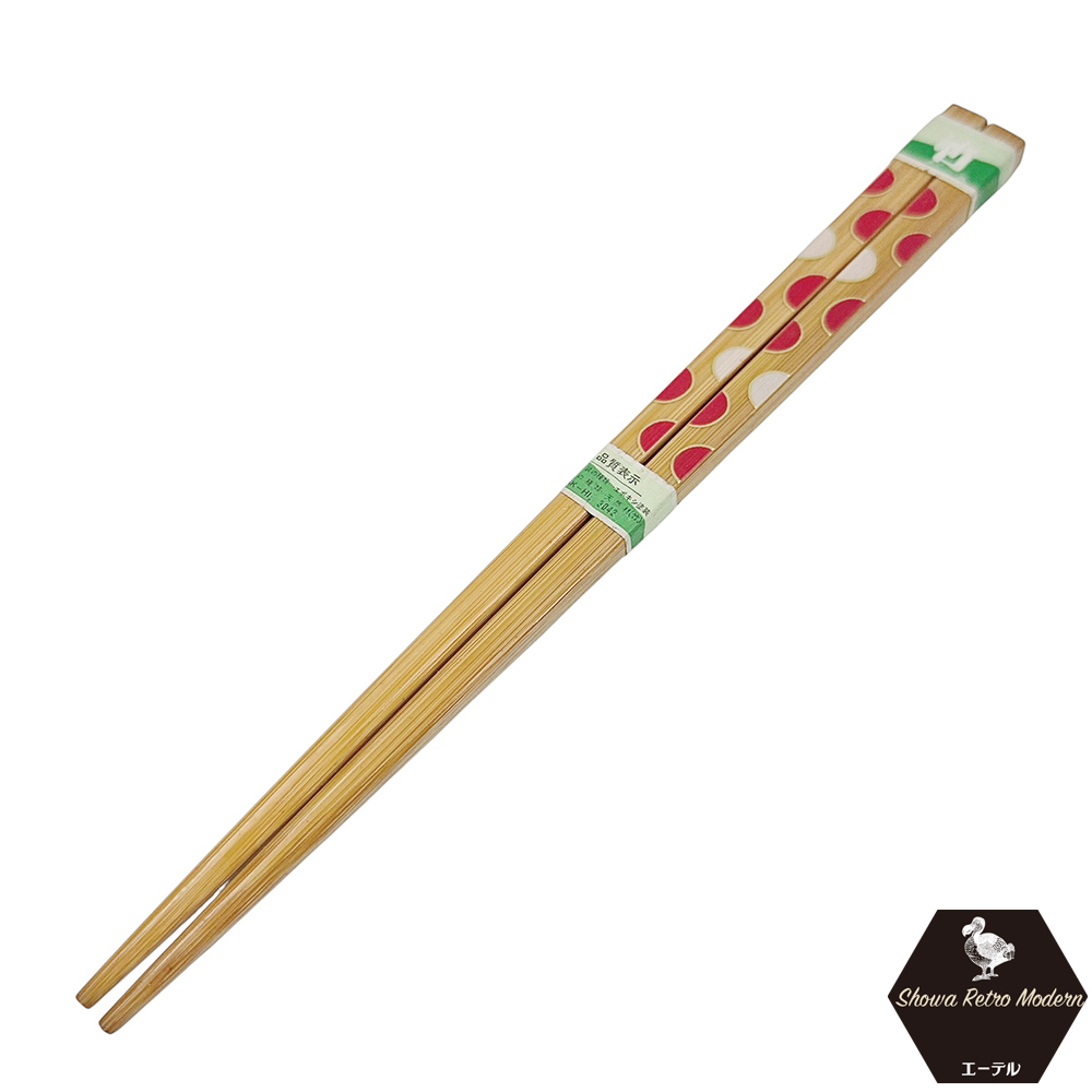 未使用品 昭和レトロ お箸 竹 天然材 赤白ドット 水玉模様