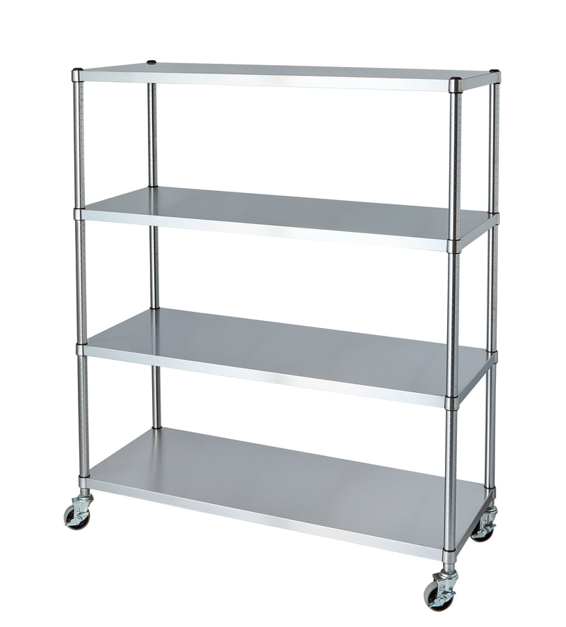 別注サイズ可】ステンレスラック ベタ棚4段タイプ キャスター付【法人