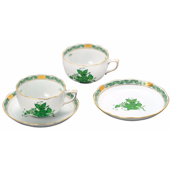 ヘレンド アポニー・ヒストリック・グリーンペアティーカップ&ソーサー