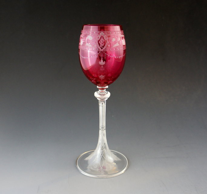 オールドバカラ「ボーヌ BEAUNE グラス 高さ20cm (赤被せガラス