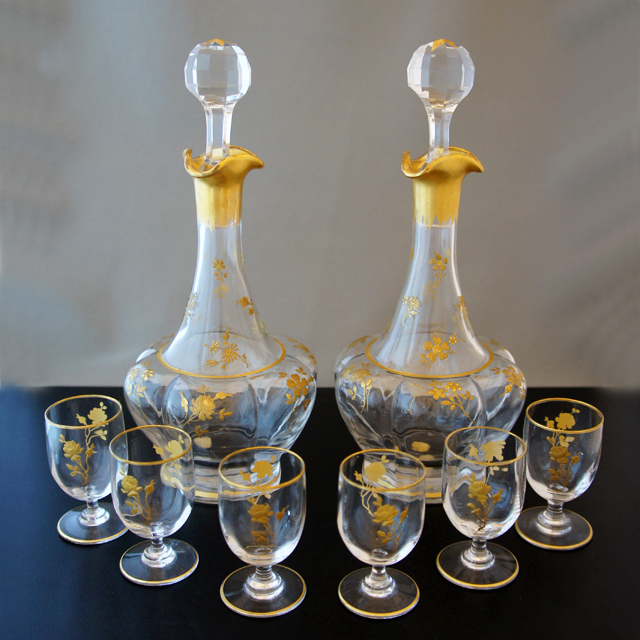 オールドバカラ「薔薇文様 リキュールセット」《アンティックかとう》