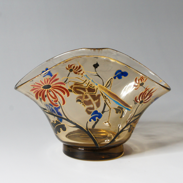 エミール・ガレ「蟷螂文扇形花瓶」《アンティックかとう》