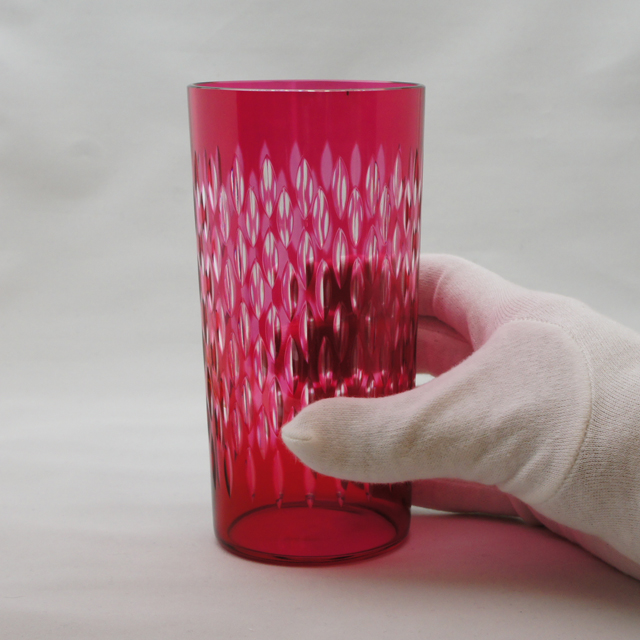 オールドバカラ「PARIS パリ 赤被せガラス ハイボールグラス 高さ14cm