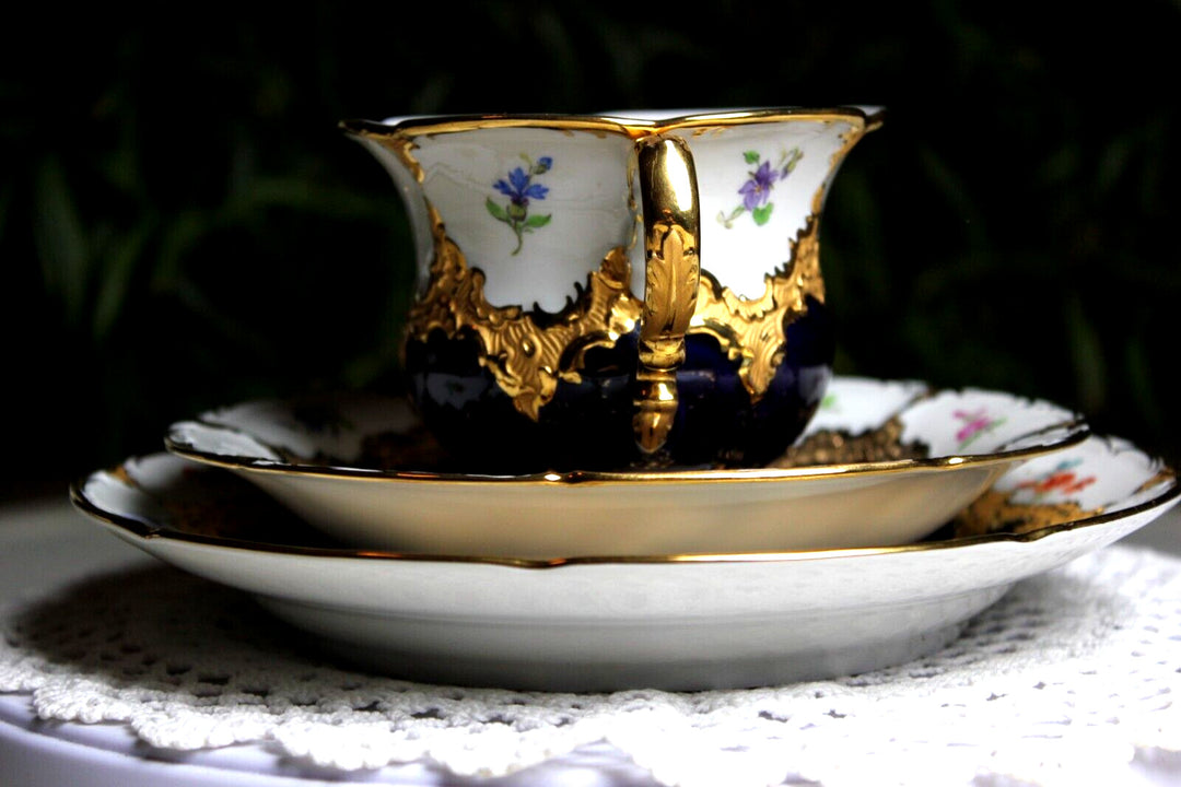 マイセン】葡萄の蔓と葉金彩10種の小花ホワイト＆コバルト