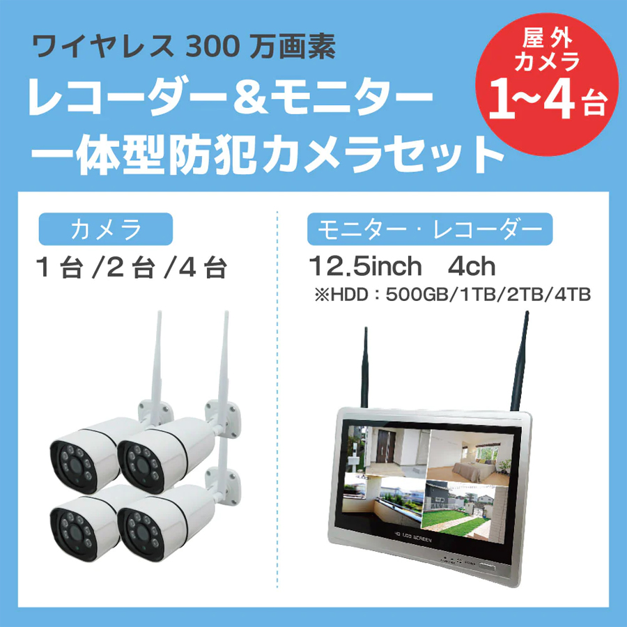 SEC-W-ML1CH | 12.5インチLCDモニター搭載HDD録画機＆配線不要な