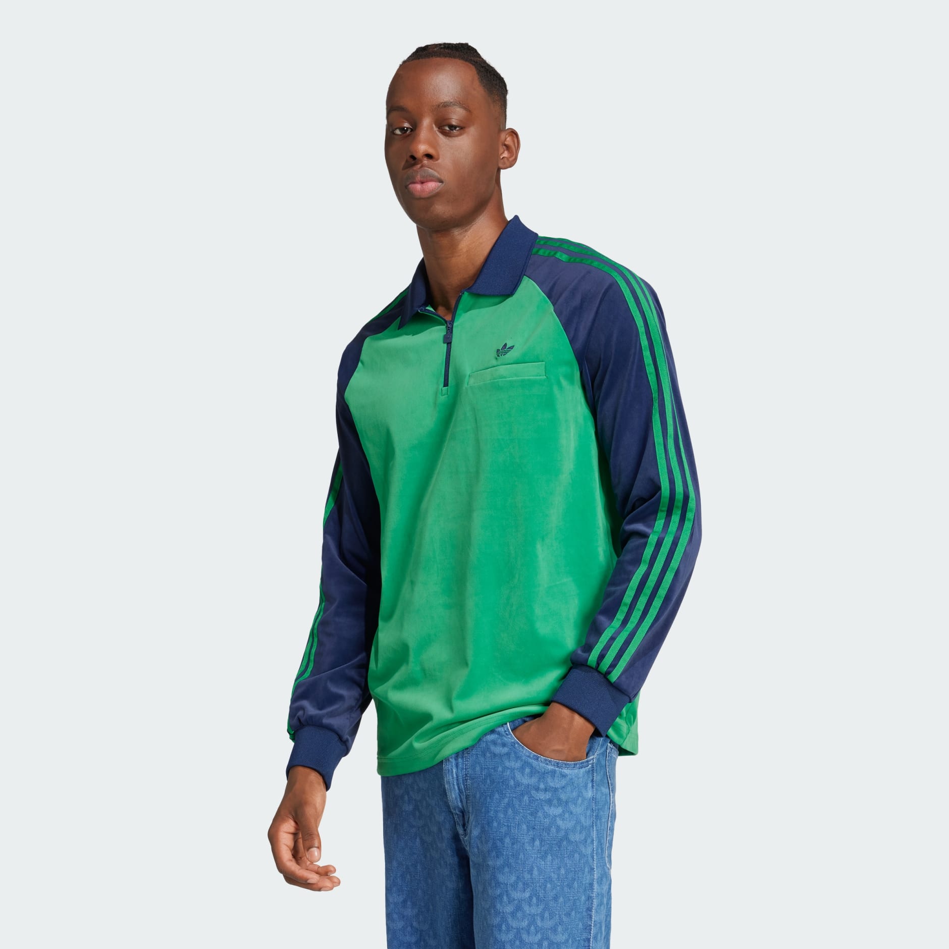 Clothing - adidas Originals 70s Velour Polo - Green | adidas Oman