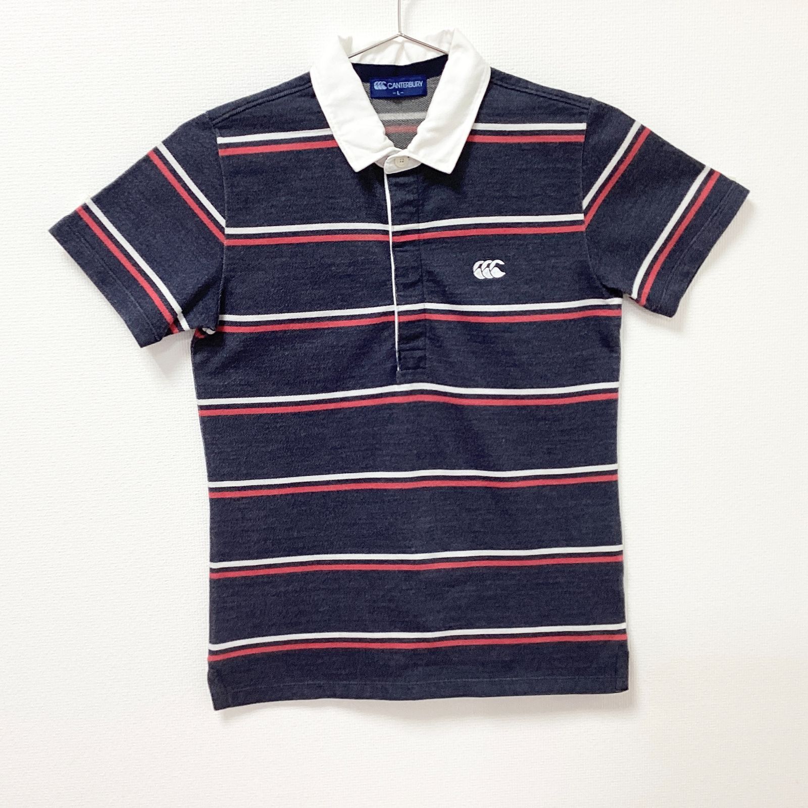 古着 canterbury カンタベリー ラガー ボーダー 半袖ポロシャツ ユニ