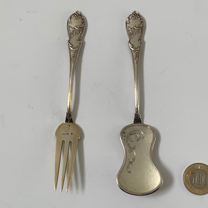 デザートサーバー＋フォークセット【アンティーク】ドイツ製 シルバー