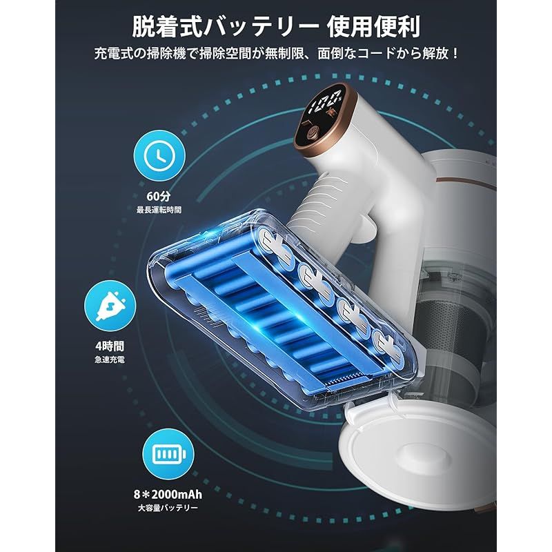 掃除機 コードレス 【2025革新版!業界初グリーンLEDライト搭載】自立式