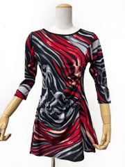 上級ラインストーン】新品 社交ダンス 黒 ピンクプリントカットソー