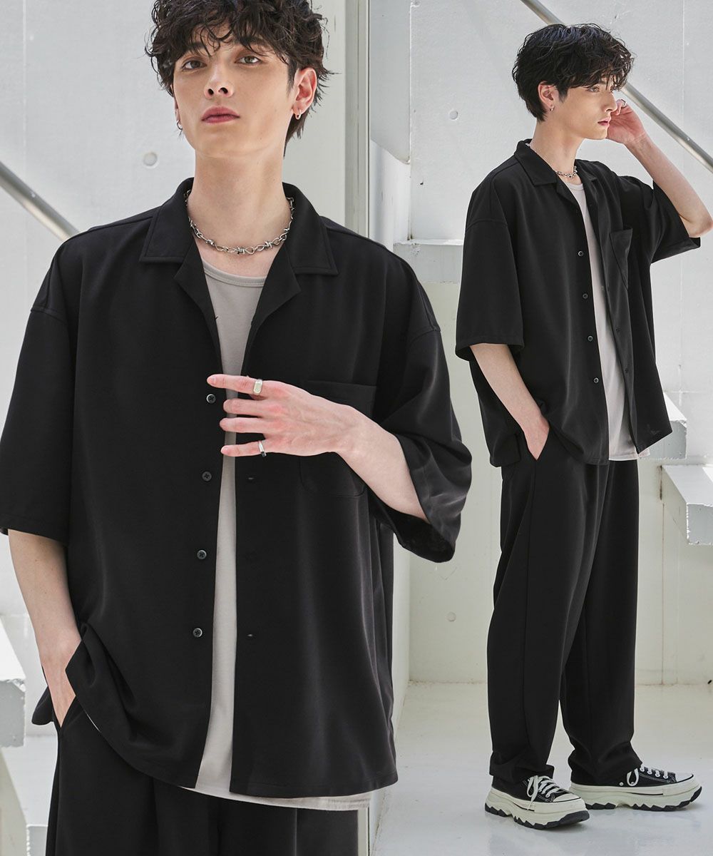セットアップ 3点セット】 ルーズシルエット半袖オープンカラー