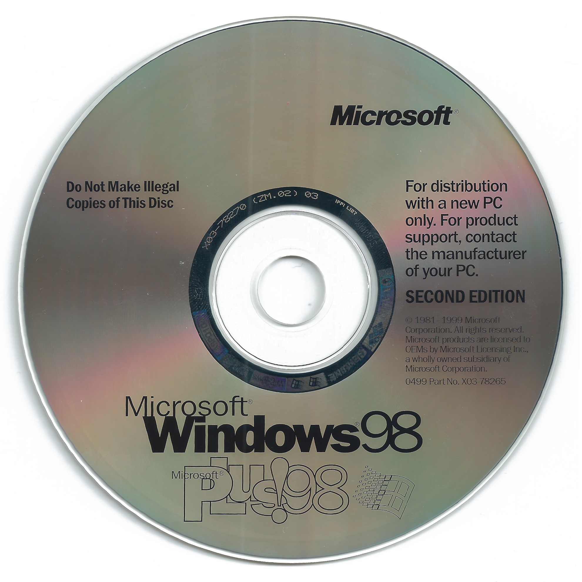 Windows 98 Second Edition with MS Plus 98 [OEM] : Microsoft : Free