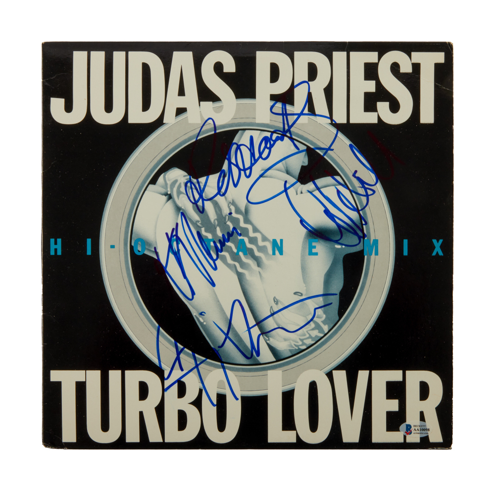 JUDAS PRIEST: SIGNED TURBO LOVER 12-INCH RECORD SINGLE