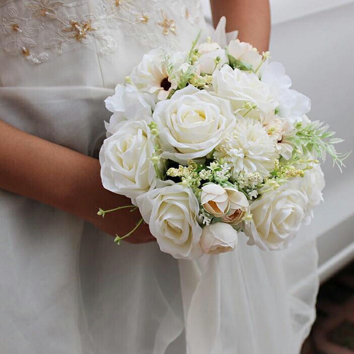 flo27b】ラウンドブライダルブーケ 【選べる2カラー】（直径約25cm