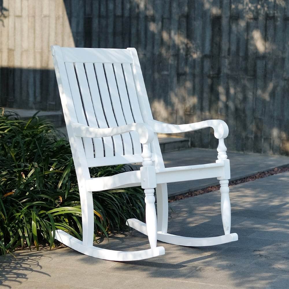 Bonn Mahogany Wood White Porch Rocking Chair | Cambridge Casual