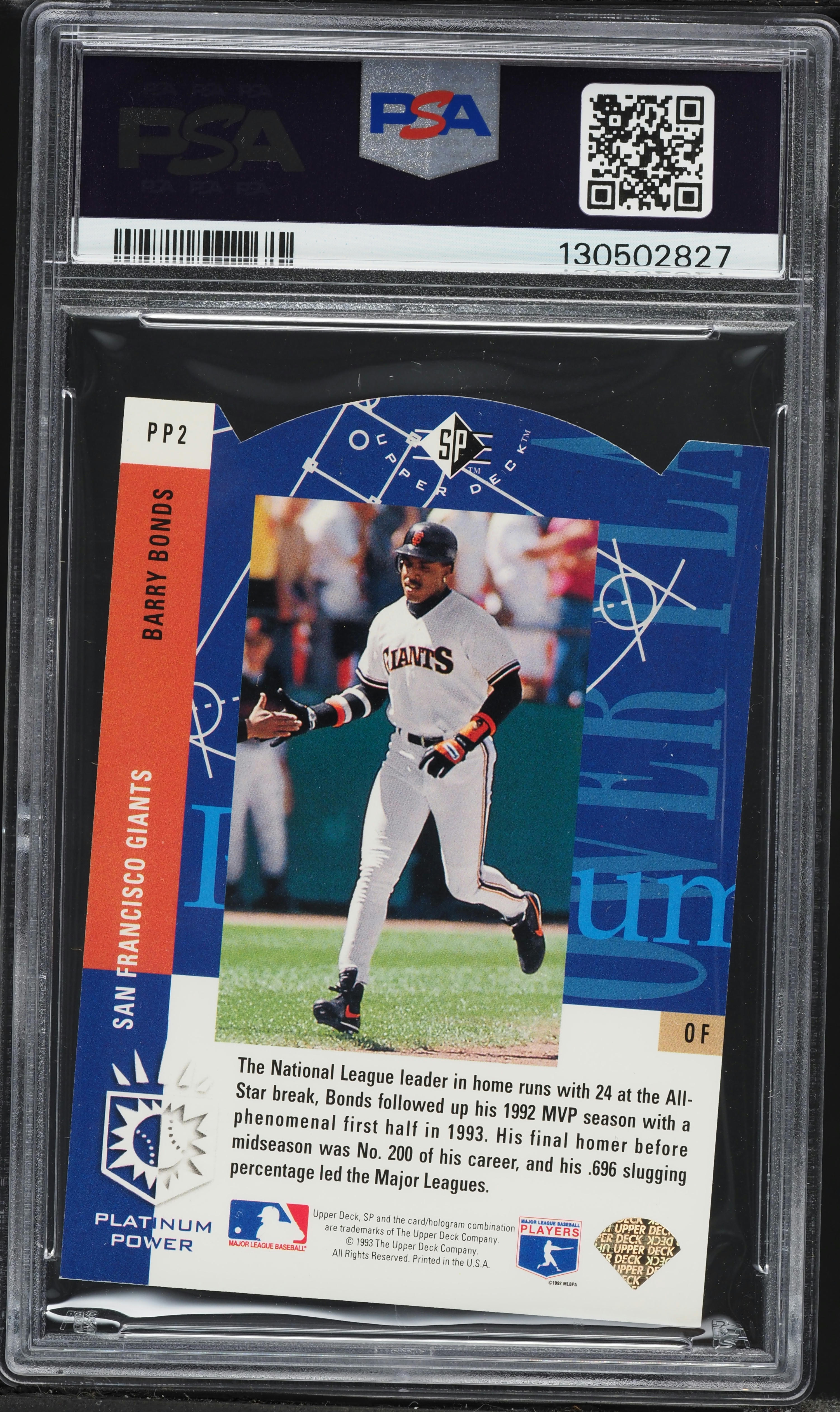 1993 SP Platinum Power Die-Cut Barry Bonds #PP2 PSA 8 NM-MT on