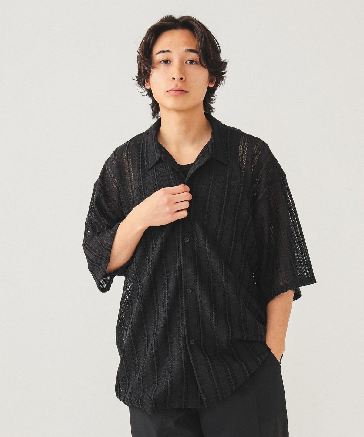 BEAMS（ビームス）メッシュ オープンカラーシャツ（シャツ・ブラウス