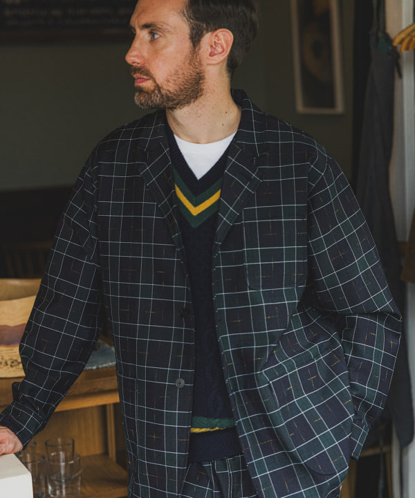 BEAMS PLUS BEAMS PLUS polyester tartan check 4 button cuff jacket