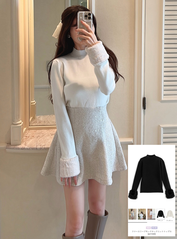 ファースリーブモックネックニットトップス[an1343] | レディース