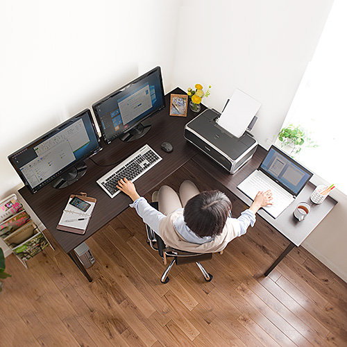 L字型パソコンデスク（ゲーミングデスク・木製・幅150cm+90cm