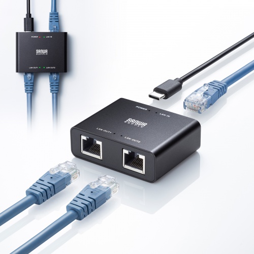 スイッチングハブ（LANハブ・ギガビット・3ポート・Type-C給電・超小型