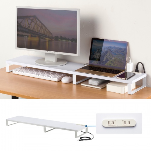 モニター台 （ACコンセント付き・幅100cm・奥行き24cm・木製・モニター