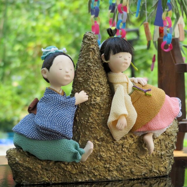 七夕飾り【うっかりうたた寝 七夕人形】織姫彦星 夏飾り 置き物
