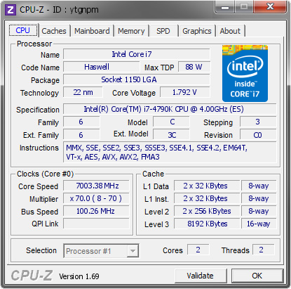 Core i7-4790K Overclocked to 7003.38 MHz on ASRock Z97 OC Formula