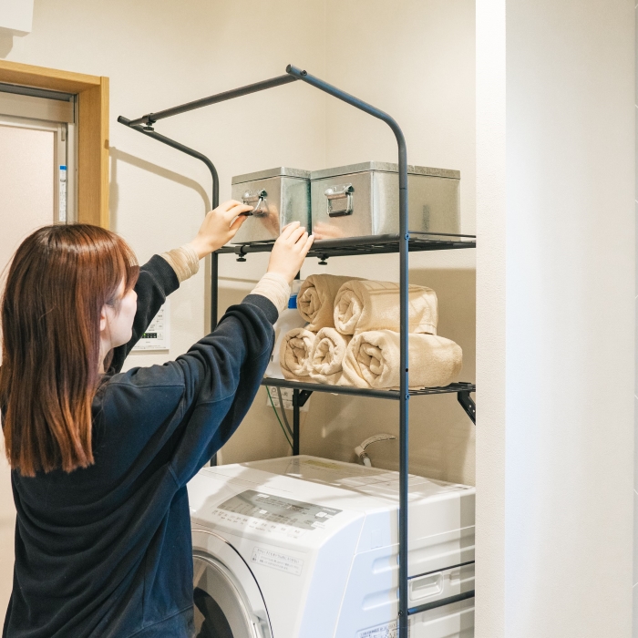 マットブラックタオル掛付ランドリーラック N-7830の通販｜洗濯機