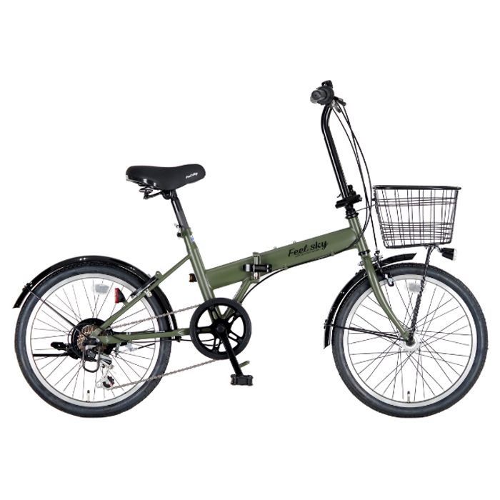 Feel sky 折畳自転車20 6段LEDオート マットグリーンの通販｜折り畳み