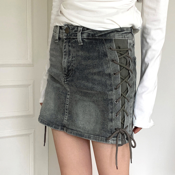 レッグウォーマーセット] ストラップデニムニーソックス+ミニスカート