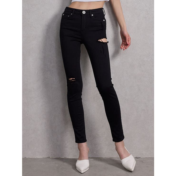 ミドルウエストSIDE RIPPEDカラースキニーパンツ[品番：MKSW0062412