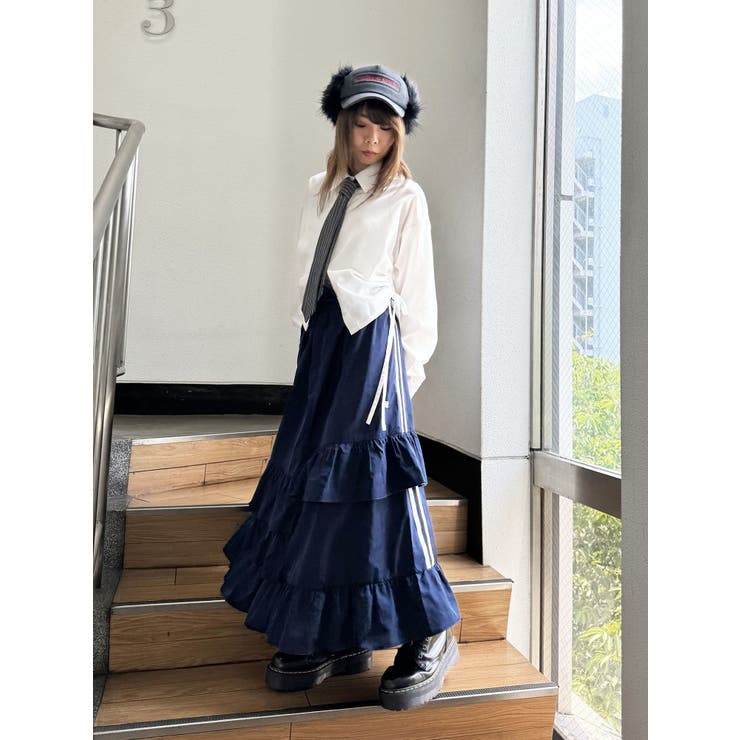 WEB限定】ラインフリルフレアスカート[品番：MKSW0066848]｜jouetie