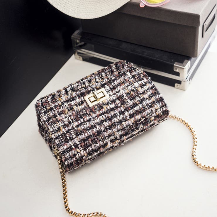 チェーンショルダーバッグ ツイード風上品[品番：II000007778