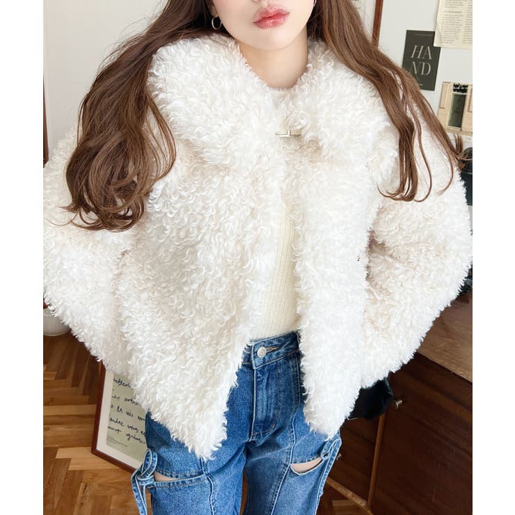 衿付きプードルフェイクファーブルゾン[品番：ERMW0004035]｜moment+