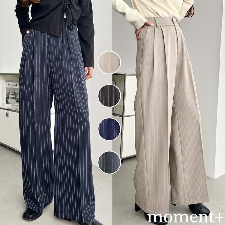 センタープレスツータックセミワイドストライプパンツ[品番