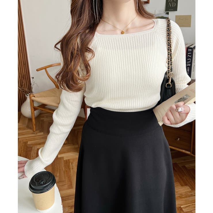 スクエアネックリブニットプルオーバー12G[品番：ERMW0003916