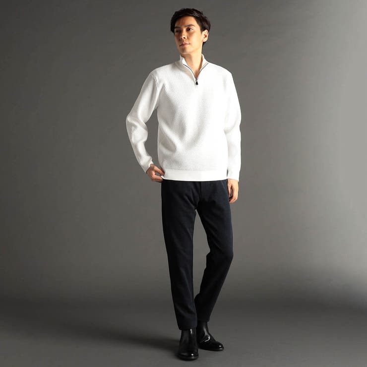 ダイヤジャカード ハーフジップスタンドカラーニット[品番