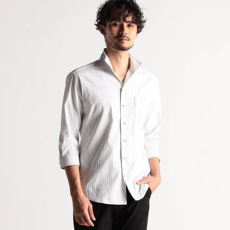 リバーシブルドビー 7分袖スタンドカラーシャツ[品番：NICW0006530